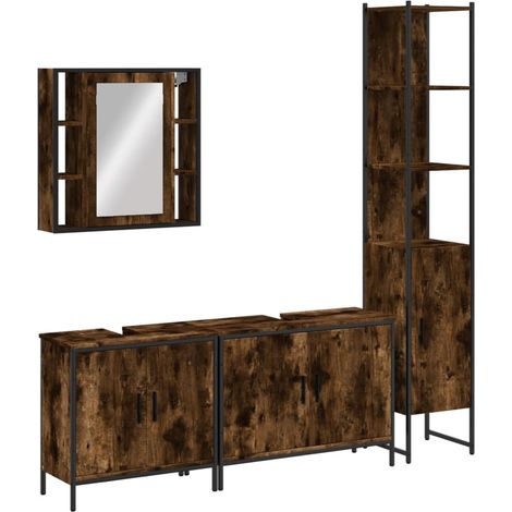 Ensemble d'armoires de salle de bain 4 pcs - Colonne Miroir Meuble sous-vasque chêne fumé fr1525 - Maison La Vie