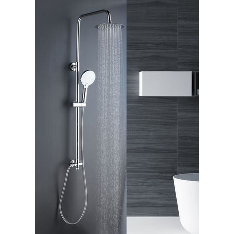Marwell Duschsystem Bayala Round Duschsäule mit Regendusche - 20 cm Duschgarnitur Dusch-Set mit verstellbarer Haltestange Handbrause mit 3 Strahlarten (1/5)
