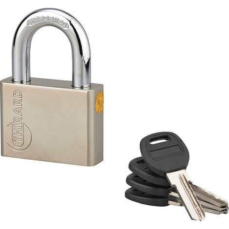 Lucchetto a chiave Quadra, acciaio, 60mm, arco in acciaio temprato nichelato, 4 chiavi reversibili - Thirard
