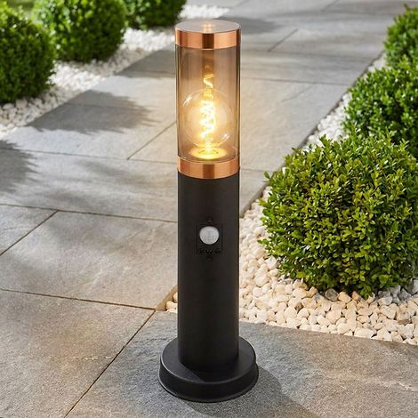 Lampada da piedistallo a LED luce esterna illuminazione esterna fumo rame con rilevatore di movimento lampada da giardino, acciaio inox plastica, 7W 806lm bianco caldo, DxH 7,6x45 cm (1/5)