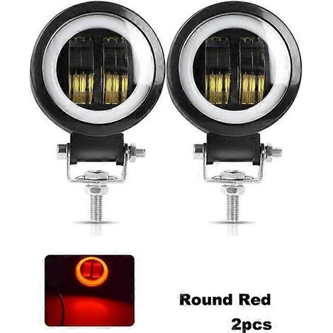 Barre LED étanche NLpearl 12V/24V tout-terrain 20W, projecteur de travail LED 6D avec anneaux lumineux LED pour SUV, quad, camion, bateau, 4x4, moto (2 pièces rondes rouges). (1/5)