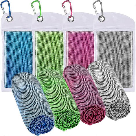 Serviette rafraîchissante (30 x 100 cm), [Lot de 4] Serviette glacée, Serviette rafraîchissante en microfibre pour le yoga et le fitness (Bleu/Vert/Rose/Gris) (1/5)