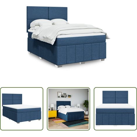 vidaXL Taschenfederkern - Boxspringbett mit Matratze Blau 140x200 cm Stoff (1/5)