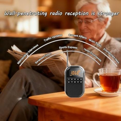 Radio FM de poche, avec haut-parleur Bluetooth, mini tuning, walkman rechargeable, support carte TF, affichage LED, minuterie, facile à utiliser pour le jogging, la marche, noir (1/4)
