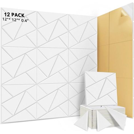 Lot de 12 panneaux acoustiques auto-adhésifs, rembourrage insonorisant en polyester, panneaux muraux insonorisants haute densité, 30 x 30 x 1cm, blanc (1/5)