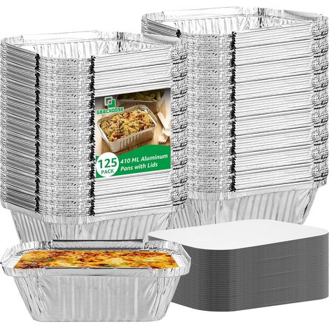 125 Barquette Aluminium,Couvercle,410ml,Aluminium,15x12x5cm,Aluminium,Cuisine,Grillades