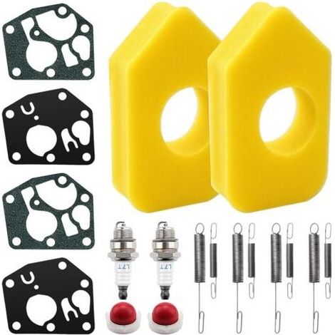 16 Pièces Kit d'entretien pour Tondeuse, Bougies d'allumage L7T, Pompe D'amorçage 694394, Ressorts Régulateur 692211 691859, 698369 Filtre à air en Mousse, Carburateur Diaphragme (1/5)