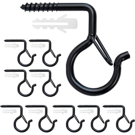 Lot de 10 crochets de suspension muraux noirs en forme de vis Q Hanger pour plantes murales à libération facile avec boucle de sécurité (1/5)