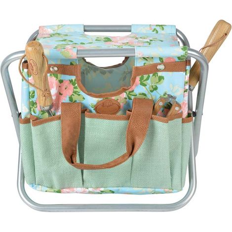 Ac-Deco – Tabouret à outils pliable en toile et jute – Dimensions L 40 x l 27,3 x H 34,8 cm – Sac amovible pour rangement d'outils – Confort optimal jardinage (1/7)