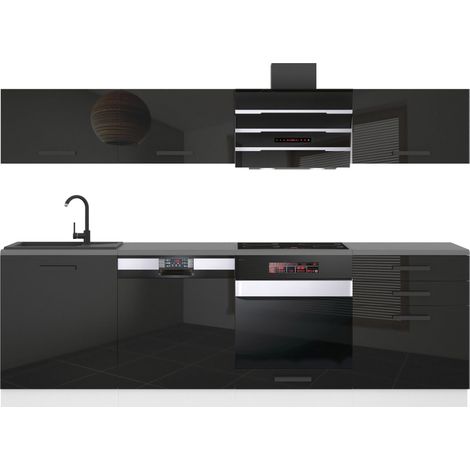 Belini Cuisine Equipee Complete Linda Muebles de Cuisine Complets - 240 cm. Cuisine Complete avec Plan de Travail, Noir très Brillant (1/3)