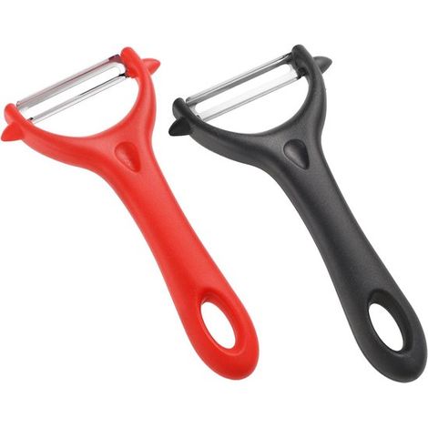 2 peladores universales, pelador de verduras de acero inoxidable, mango ergonómico, cuchillo de cocina para pelar verduras frutas (hojas verdes) (1/5)