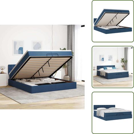 Hydraulischer Heber - vidaXL Ottoman-Bett mit Matratze Blau 200x200 cm Stoff - Taschenfederkern (1/5)