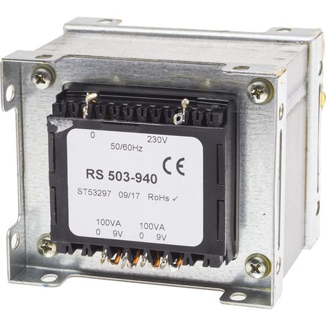 Transformateur à montage sur châssis, Vin 230V c.a., Vout 9V c.a., 2 sorties, 200VA ( Prix pour 1 )