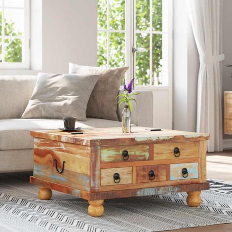 Table basse de salon, Table Café, Bois de récupération 70 x 70 x 38 cm OIB2626E (1/5)