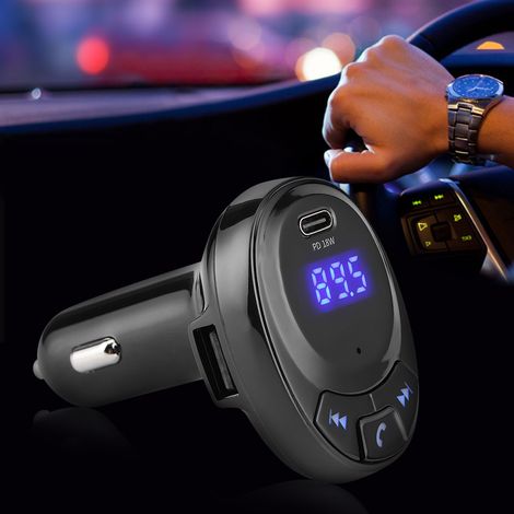 Émetteur FM sans fil Bluetooth BT09 12 V, lecteur MP3, chargeur de voiture USB-C à charge rapide PD 18 W, noir (1/5)