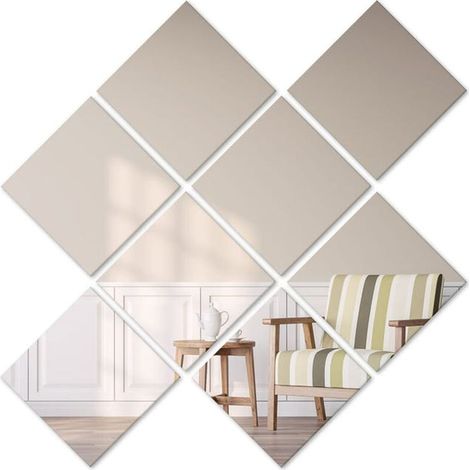 Miroirs adhésifs muraux 15x15cm lot de 8, carreaux miroir autocollants décoratifs, tuiles à poser sans colle, reflets brillants pour déco intérieure (1/4)