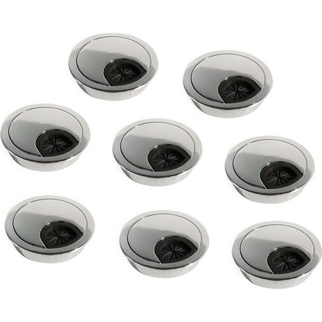 Lot de 8 Passe-câbles Ronds Encastrables Diamètre 60mm pour Bureau en Zamac Chromé (1/5)