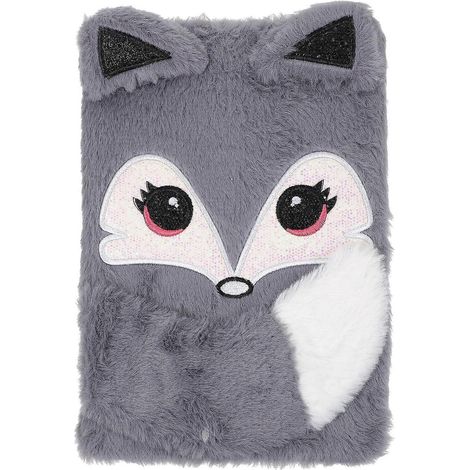 Cahier d'écriture tout doux, couverture en peluche, carnet portable pour fille, fournitures pour filles-25X15X1.8CM-Grey