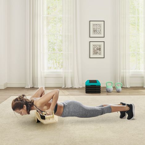 Set di barre per flessioni, maniglie per flessioni con tavola di allenamento e bande elastiche, in legno (1/5)