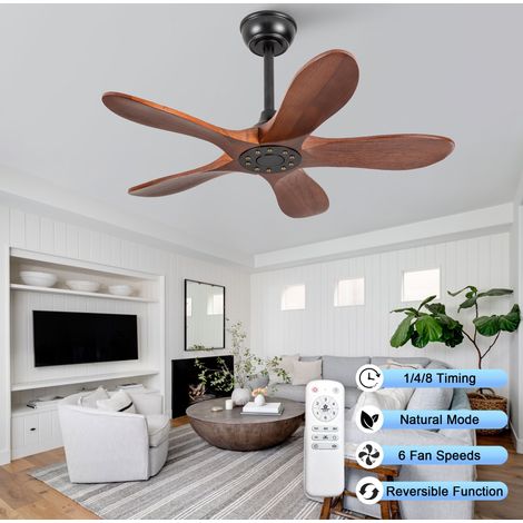 Ventilador de techo 36 pulgadas sin luz, 5 aspas de madera maciza, 6 velocidades, mando a distancia, nogal negro (1/5)