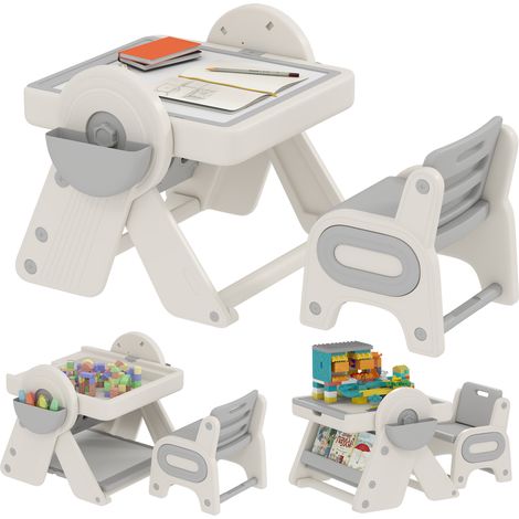 AIYAPLAY Set Tavolo Sedie Bambini in HDPE e PP Grigio Bianco (1/5)