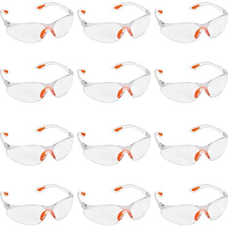 [NIEMALS VERWENDET] Packung mit 12 transparenten Schutzbrillen – Schutzbrille mit Kunststoffgläsern, Nasensteg und Gummibügelspitzen für Komfort – transparente PSA-Brille