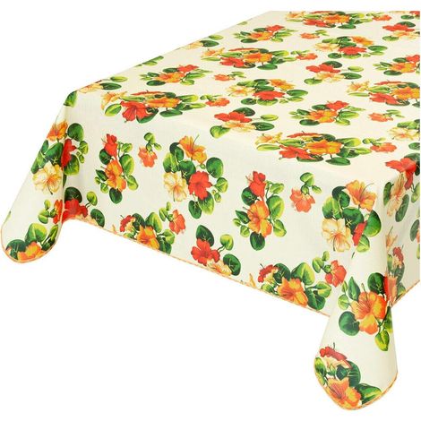 Tovaglia Antimacchia Cucina Fiorita Bordata Cotone Plastificato Proteggi Tavolo Copritavolo - 135x180 cm