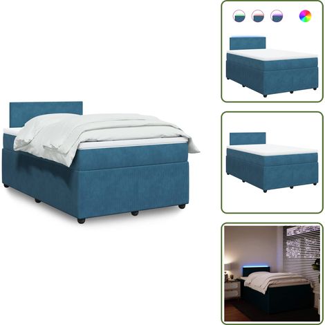 The Living Store Giroletto a Molle con Materasso Blu 120x190 cm in Velluto - Materasso a molle insacchettate