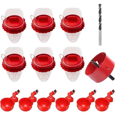 6-Piece Chicken Feeder and 6-Piece Chicken Waterer Set, Automatic Chicken Waterer for Chickens, No Waste, for Chickens, Ducks, Poultry, Barrel Box, Chicken Coop Waterer (1/4)