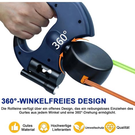 Dunkelblaue Hundeleine, 3 Meter lange Rollleine, doppelseitiger Griff, Doppelseil-Design, kann zwei Hunde gleichzeitig anleinen, inklusive LED-Licht und Abfallbehälter.