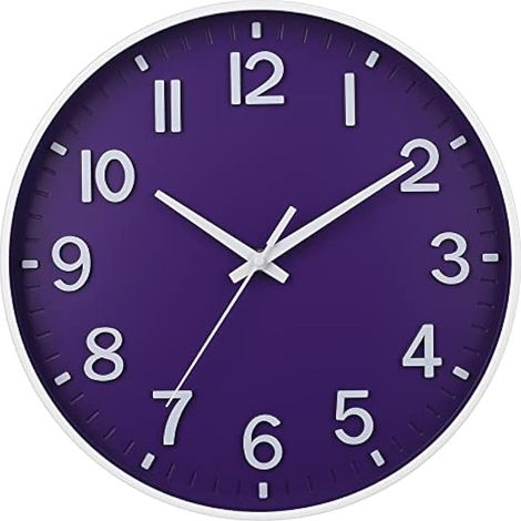 Horloge murale 30 cm silencieuse pour salon chambre cuisine bureau (Violet foncé)
