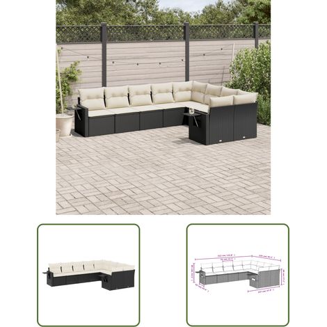 The Living Store 9-tlg. Garten-Sofagarnitur mit Kissen Schwarz Poly Rattan - Gartenmöbel - PE-Rattan Möbel - Outdoor-Lounge - Sofasatz - Esszimmergarnitur (1/3)