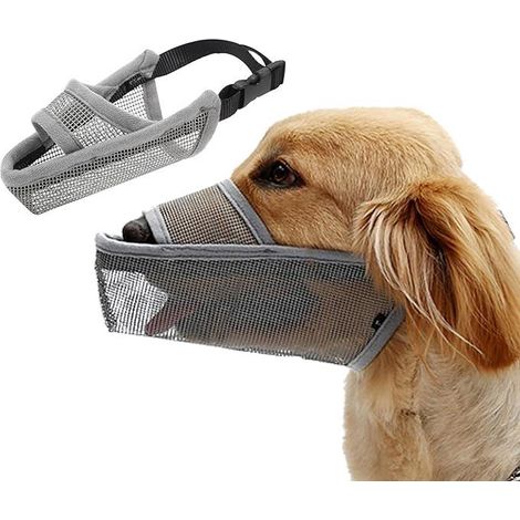 Muselière chien en nylon doux, gris taille S - masque facial respirant réglable, protection anti-morsure et anti-aboiement, couvre-gueule pour petit chien (1/5)