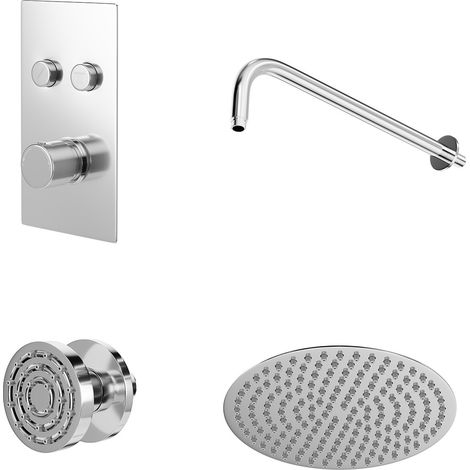 Circo Polished Chrome Concealed Push Button Twin Thermostatic Shower Valve with Round Fixed Shower Head and Body Jets - 2 Outlet (1/5)