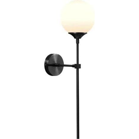 Applique murale vintage industrielle – globe en verre – 15 × 60 cm – douille E27 – lampe murale décorative pour salle de bain, bar et escalier (Abat-jour blanc) (1/5)