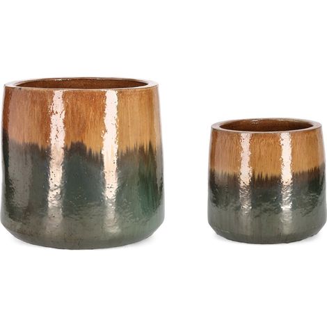 Vasi "Thran" struttura alta in terracotta smaltata per esterno set da 2 (1/3)