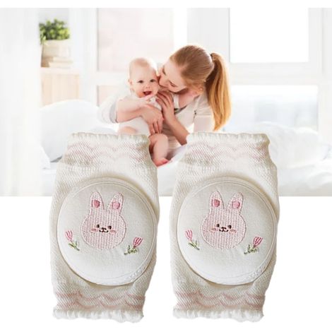 Baby-Knieschoner aus reiner Baumwolle, weich, bequem, dünn, elastisch, verstellbar und rutschfest, ideal als Krabbelhilfe für Babys, mit Hasenmotiv. (1/5)