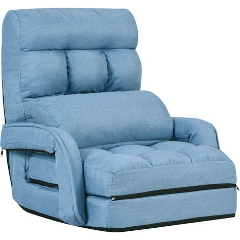 COSTWAY Klappsofa verstellbar, Liegebett mit Armlehnen & Kissen, klappbar, gepolstert, für Zuhause und Büro Blau