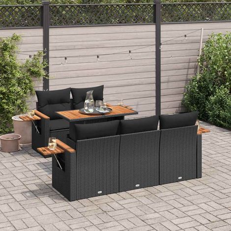 Set sofás jardín y cojines 6 pzas ratán sintético acacia negro vidaXL (1/5)