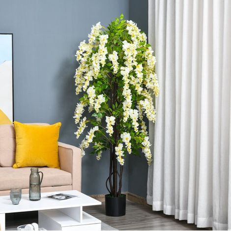 Plante artificielle glycine blanche en pot, plastique, 165 cm, pour intérieur et extérieur (1/5)