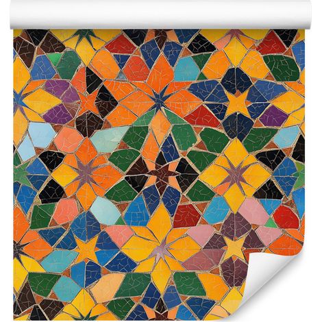 Papier peint mosaïque mexicaine or et orange 50x1000 cm (1/5)