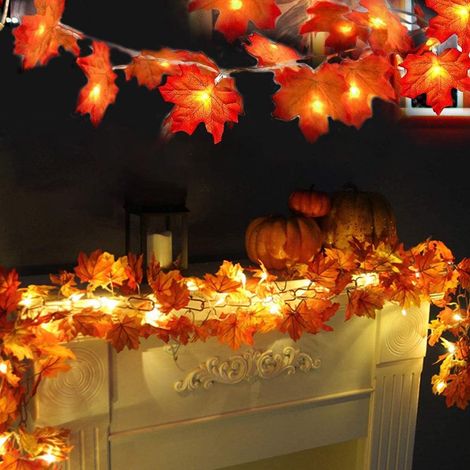 OriginalSourcing Lot de 2 guirlandes lumineuses en forme de feuilles d'érable d'automne, 3 m au total, 20 LED, pour décorations de Noël et de Thanksgiving, idéales pour la maison et la décoration inté (1/4)