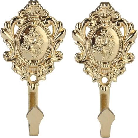Ganchos para abrigos, ganchos para ropa, paquete de 2, aleación de zinc vintage, sujetadores de cortinas, ganchos para sujetar cortinas (dorados)