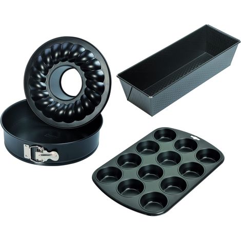 Kaiser Original Classic Bach Forma 4 Pezzi Set, Teglia con Fondo Tubolare Ø26 cm, stampi per Muffin Plumcake 30 cm, per 12 Muffins Standard di Muffin Taglia Ø7 cm, Made in Germany (1/4)