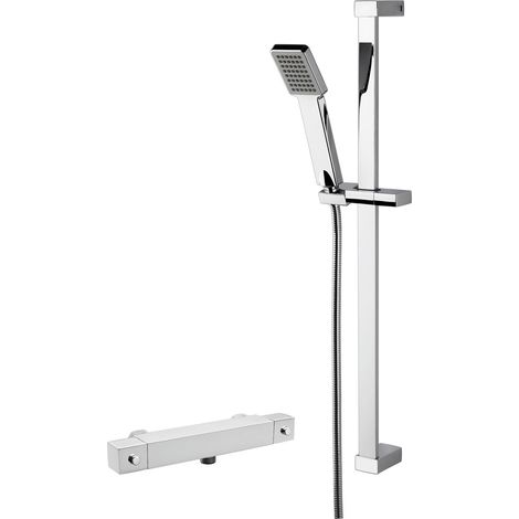Nuie Square Thermostatic Bar Shower Valve with Slider Rail Kit - Chrome (1/2)
