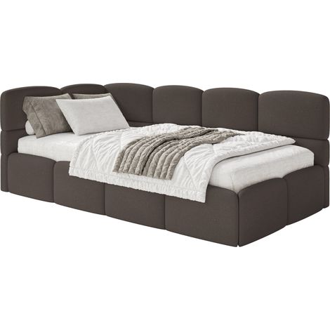 Selsey Cloudy – Jugendbett 120x200, Kopfteil links, Matratze & Bettkasten, Chenille Braun