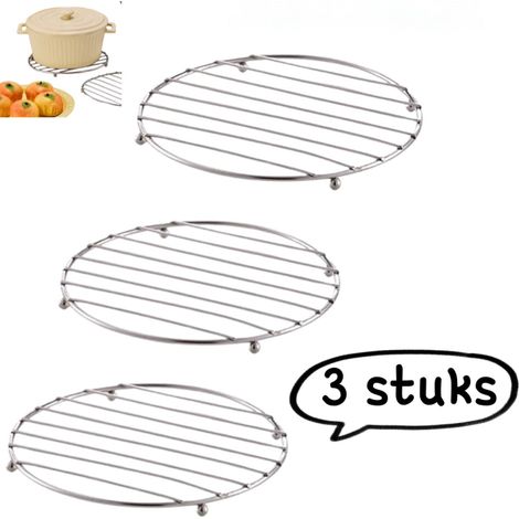 Égouttoir 3 pièces - Tapis isolant thermique en acier inoxydable épais - Tapis isolant thermique 18 x 18 cm - Cuiseur vapeur multifonctionnel - Égouttoir anti-brûlure - Rond - Argent clair (1/5)