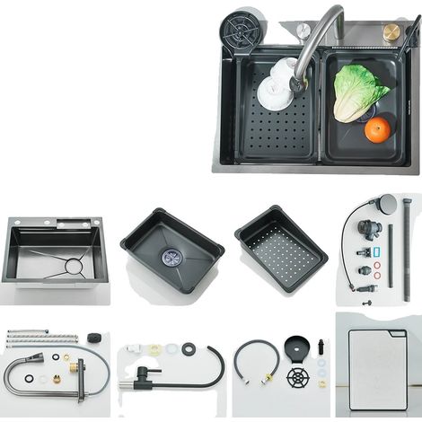 Lavello da cucina in acciaio inox con doccetta estraibile. (1/2)