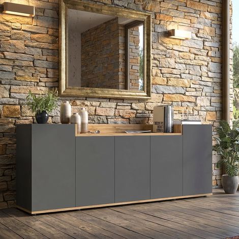 Glaubensschrank Cordele, Anrichte 7 Böden, Flügeltür Made in Italy, 5 Türen, 200x35x70h cm in Anthrazit (1/5)