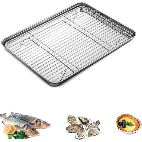 Baking Tray - 26 x 20 x 2.5 cm - Stainless Steel With Integrated Rack - For Oven And Stovetop Use - 1 Piece
